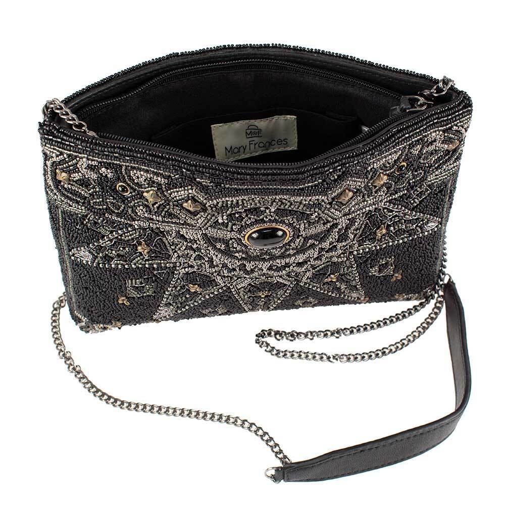 Mary Frances Magical Power Onyx Black Handbag Crossbody Chain Strap Zip Bag NW - Picture 4 of 8